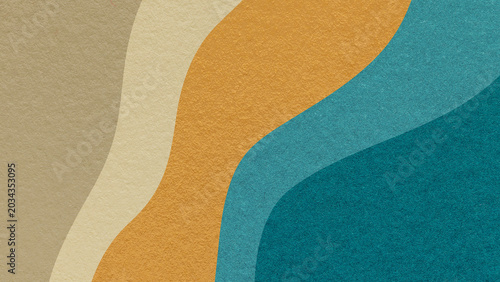 Bild auf Leinwand Abstract fluid wavy layered textured paper background in beige ochre teal colors