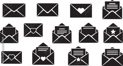 Fotografie Collection of various black and white email icons on white background