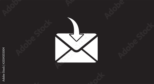 White envelope icon with downward arrow on solid background