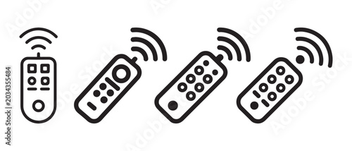 Fotografi Set of four different remote control icons with signal waves, vector illustration