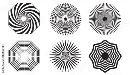 Black and White Psychedelic Optical Illusion Vector Graphic Set