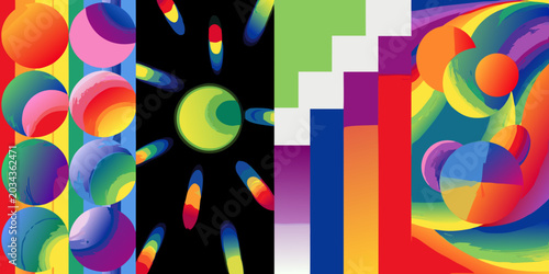 Abstract geometric patterns with vibrant rainbow colors in a vector illustration style