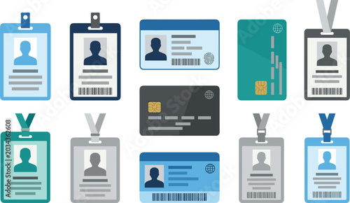 Tableau sur toile Corporate Identification Card and Badge Vector Icon Set Featuring Employee ID Ho
