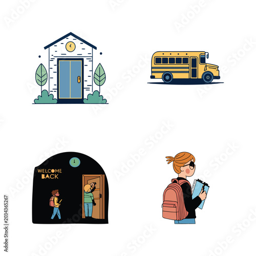 Vibrant Back to School Poster Template Illustration, Highlighting Isolated Pencil Notebook Elements, Playful Academic Success Icons.