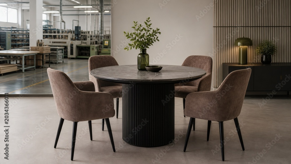 Fototapeta premium Round dining table with chairs in modern showroom