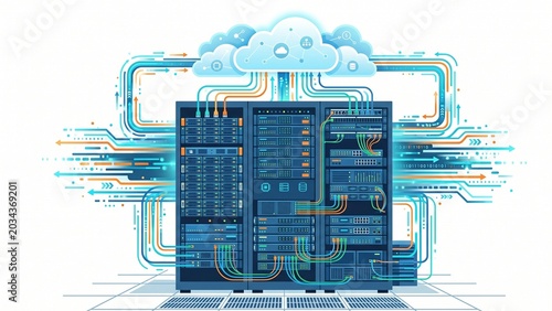 Plakat Enterprise cloud hosting server rack infrastructure vector illustration