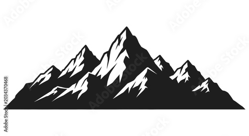 Tablou pe pânză Black silhouette of a mountain range with snow capped peaks on a white backgroun