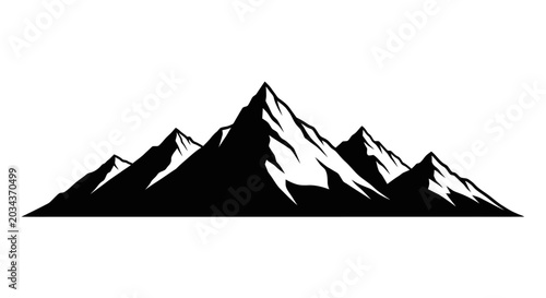 Photos Snowy mountain range silhouette with rugged peaks and white snow patches on a pl