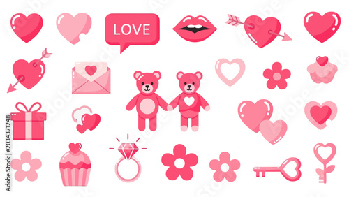 Foto Collection of pink Valentine's Day icons.