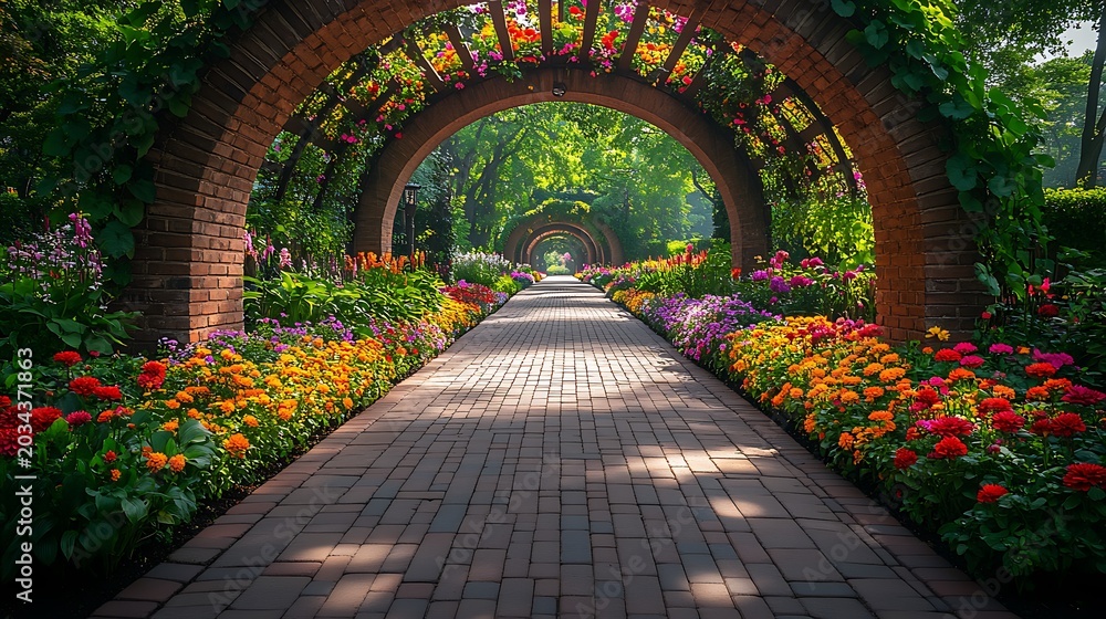Fototapeta premium Colorful flower garden pathway