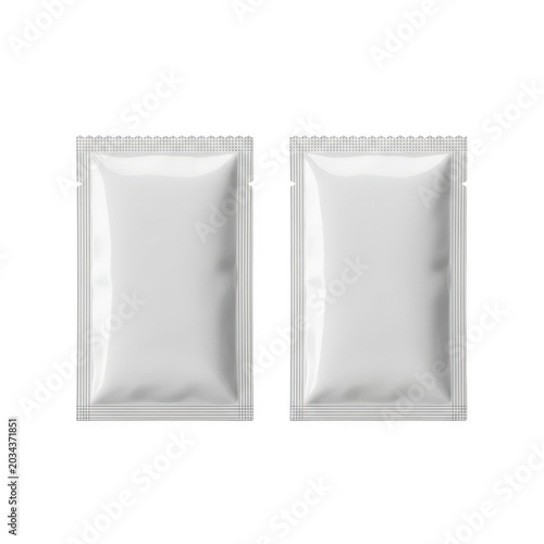 Two blank foil sachets for samples or single-serving products during product branding or packaging Mockup Isolated on transparent background