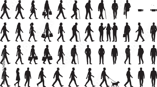 Cuadro en lienzo Silhouette vector mega set of diverse people walking carrying shopping bags seni