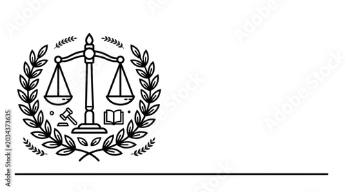 Cuadro en lienzo Black and white legal justice symbol with scales gavel and book.