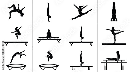 Schilderij op canvas Vector set of minimalist Ferris wheel line icons and silhouettes for amusement park and carnival graphic design