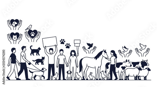 Foto Diverse group of people advocating for animal rights and welfare.
