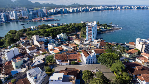 Bild auf Leinwand Drone aerial view of Nossa Senhora da Conceição Church in Guarapari Espírito San