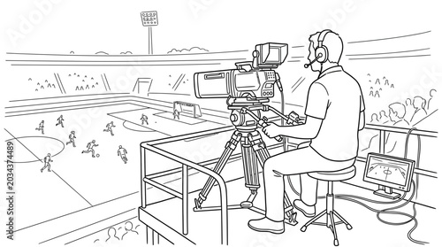 Photos Cameraman filming a live sporting event at a stadium.