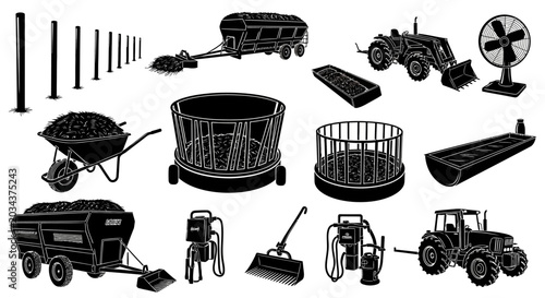 фотографія Agricultural tools and machinery set farming equipment illustrations tractor whe