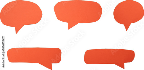 set of call-out bubbles with orange torn paper isolated on white background, conversation, dialogue box concept paper graphics PNG