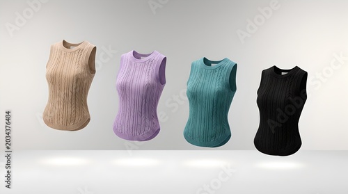 Four ribbed knit tank tops in different colors on display