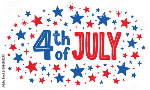 Festive fourth of july typography with stars and stripes patriotic design