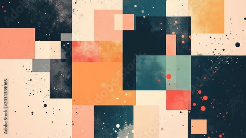 Colorful abstract shapes on a light background with varied patterns and textures
