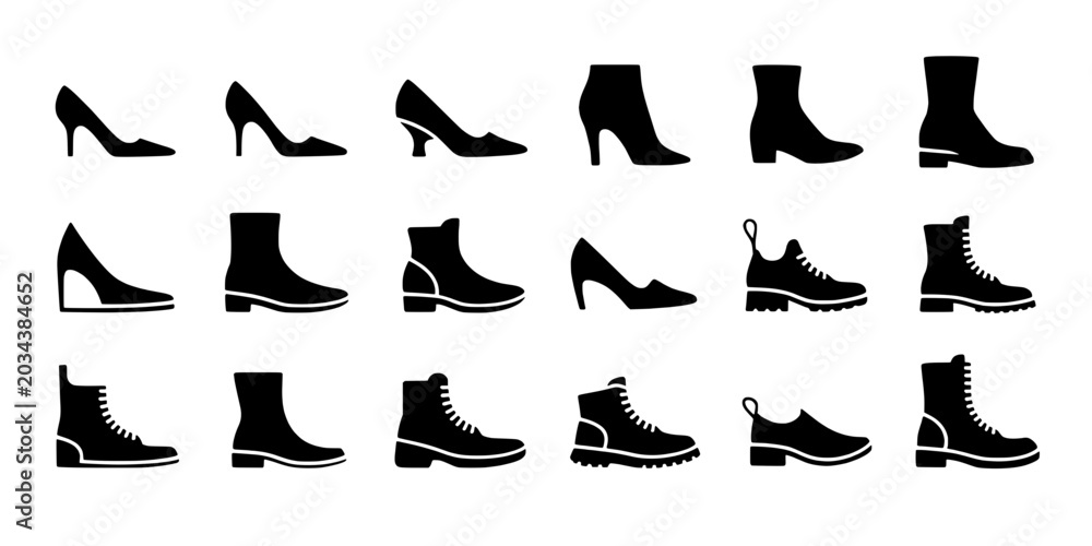 Obraz premium Shoes collection with various styles including heels, boots, and sneakers featuring footwear, fashion, style with black and casual elements for