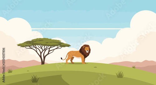 Photos A majestic male lion standing proudly in the african savanna.