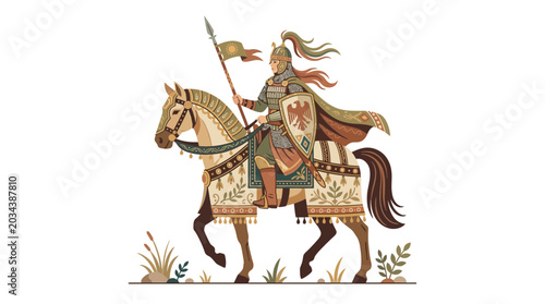 Foto A majestic medieval knight in ornate armor riding a decorated horse