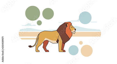 Photography A stylized flat vector illustration of a majestic standing lion.