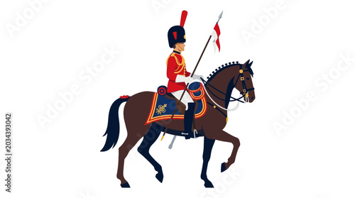 Bild auf Leinwand British royal guard on horseback holding a ceremonial flag.