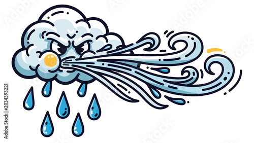 Obraz na plátně Cartoon illustration of a stormy weather cloud.