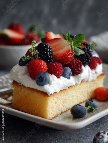 Sponge cake with whipped cream and mixed berries