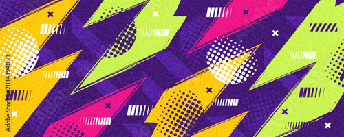 Colorful Sport Background with Grunge Texture and Geometric Pop Art Shapes in Energetic and Colorful Retro Style. Sport or Games Banner and Poster Design