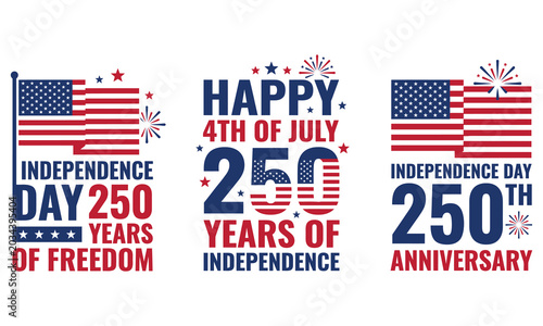 American independence day 250th anniversary patriotic designs with us flags and fireworks