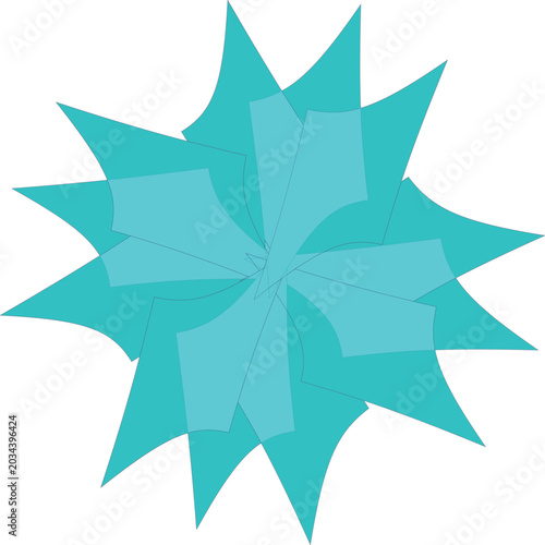 Фотография An intricate teal starburst motif features sharp, radiating points formed by layered geometric shapes, conveying a sense of complex design