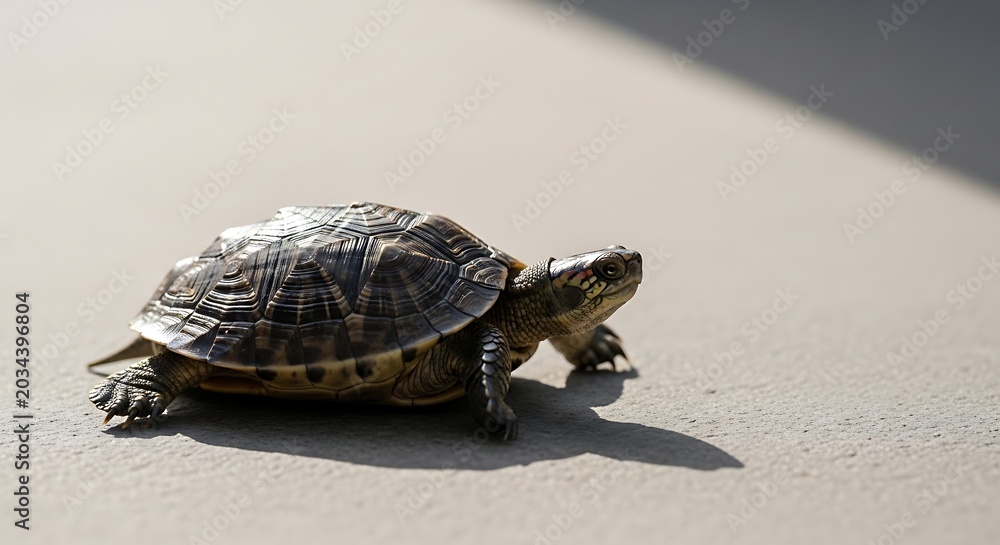 Obraz premium Small turtle on gray surface outdoors.