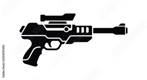 Quadro su tela Futuristic pistol weapon black vector silhouette firearm
