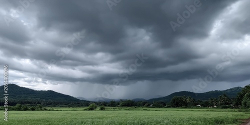 Monsoon season - rainclouds over landscape in the southwest, Tucson Arizona regional weather