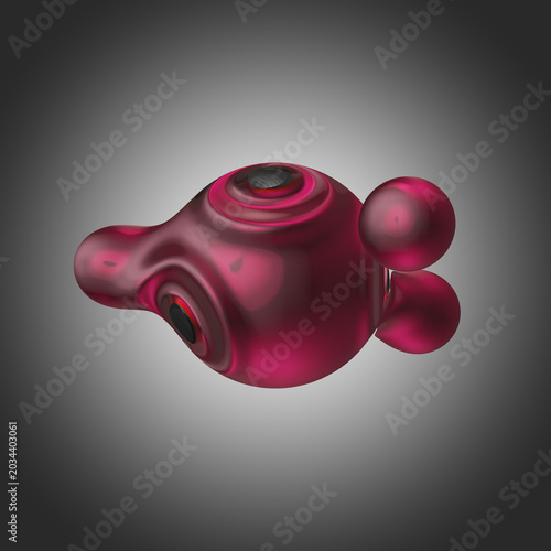Glossy glass red liquid organic metaballs