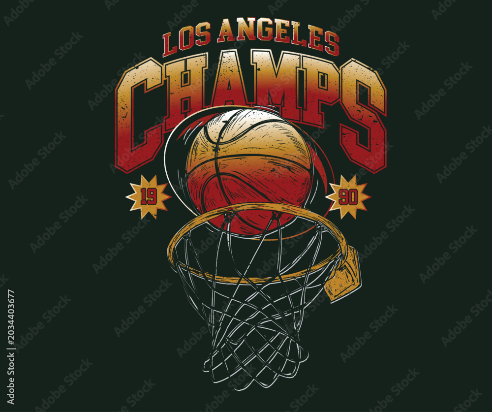 Fototapeta premium Basketball city club artwork. Sport graphic design for r t shirt, poster, sticker, background and other uses. Basketball college league. Los Angeles champions league Basketball sport club vector.