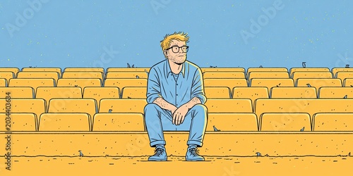 Reporter sitting in bleachers alone