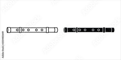 Cuadro en lienzo Two flutes in black and white minimalist style musical instrument