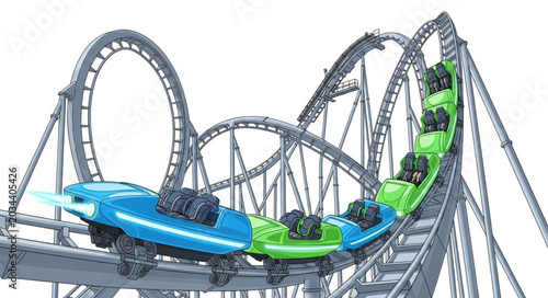 Foto Thrilling Roller Coaster Ride with Loops and Twists.