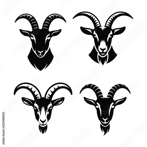 Tableau sur toile Goat and Ram Head Mascot Logos - Horned Goat Silhouette Vector Icons Set