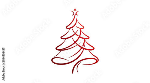 Minimalist Red Christmas Tree Line Art Isolated PNG — Ilustrasi Garis Pohon Natal Merah Minimalis PNG Transparan