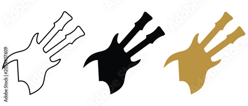 Photos Double neck guitar silhouette set with sharp body design in outline and solid colors for rock music