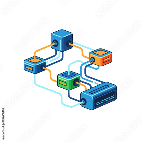 Isometric Blockchain Technology and Network Data Concept Illustration