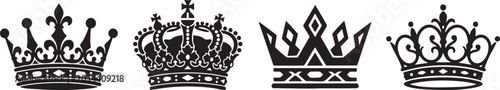 Photos Four black silhouette crowns collection royal headwear vector illustration for d
