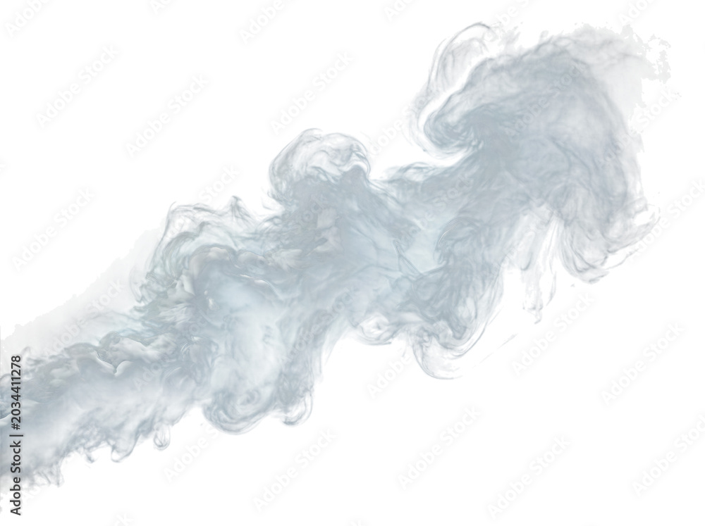 Fototapeta premium Abstract wispy smoke plume isolated on white background, ethereal and atmospheric